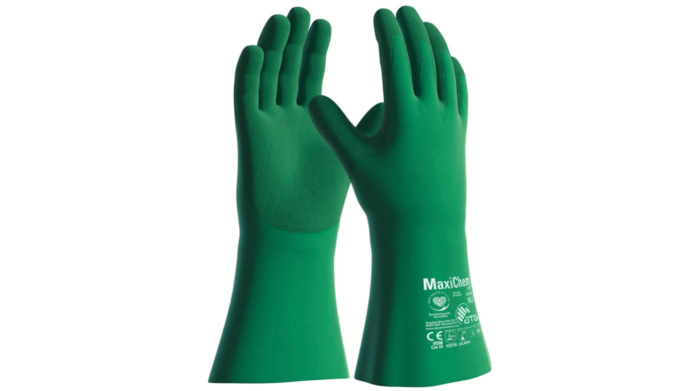 ATG MaxiChem with TRItech Green Nylon, Spandex Chemical Resistant, Waterproof Work Gloves, Size 10, NBR Coating
