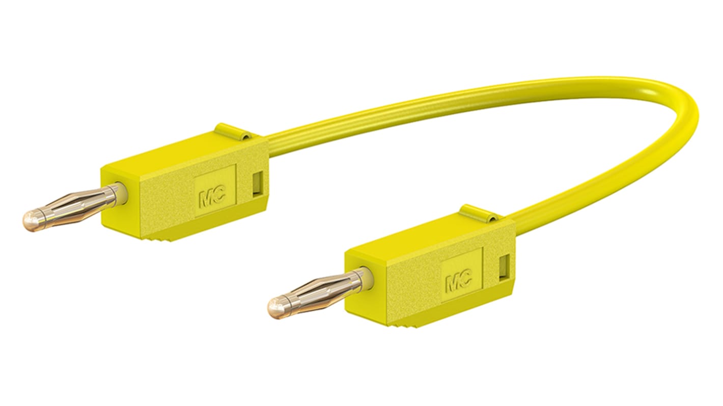 Staubli 2 mm Connector Test Lead, 10A, 30 V ac, 60V dc, Yellow, 300mm Lead Length
