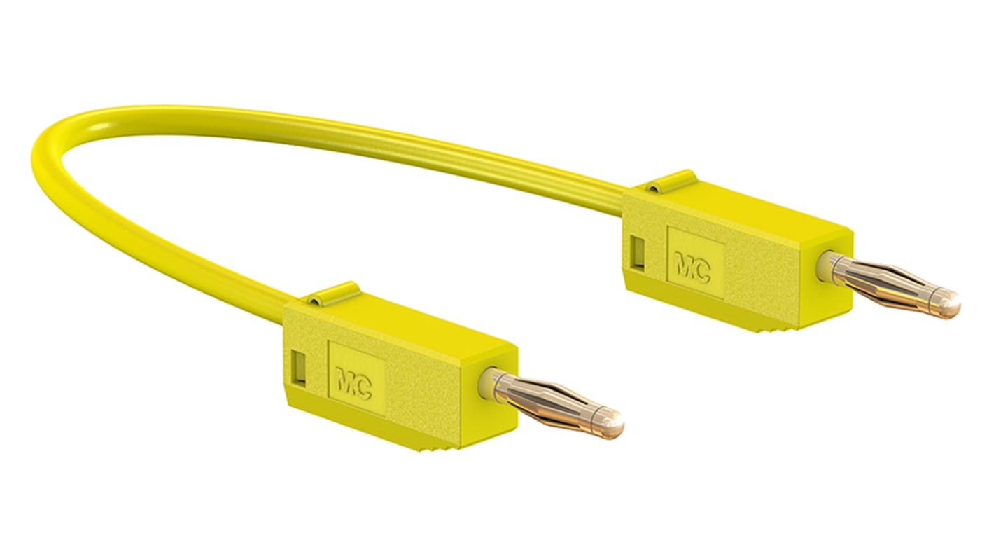 Staubli 2 mm Connector Test Lead, 10A, 30 V ac, 60V dc, Yellow, 500mm Lead Length