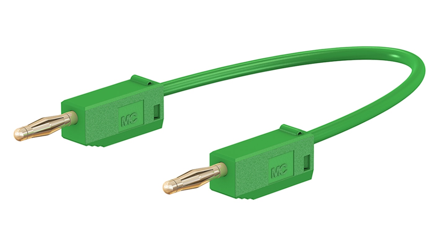 Staubli 2 mm Connector Test Lead, 10A, 30 V ac, 60V dc, Green, 300mm Lead Length