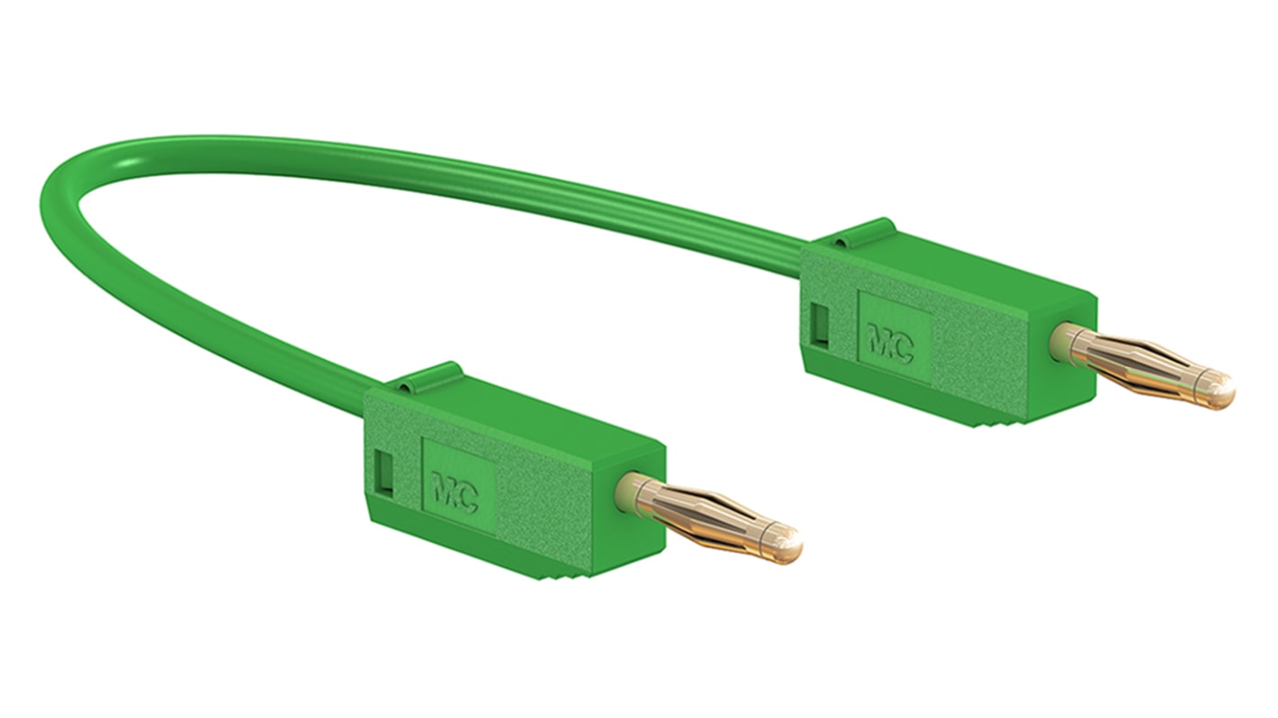 Staubli 2 mm Connector Test Lead, 10A, 30 V ac, 60V dc, Green, 500mm Lead Length