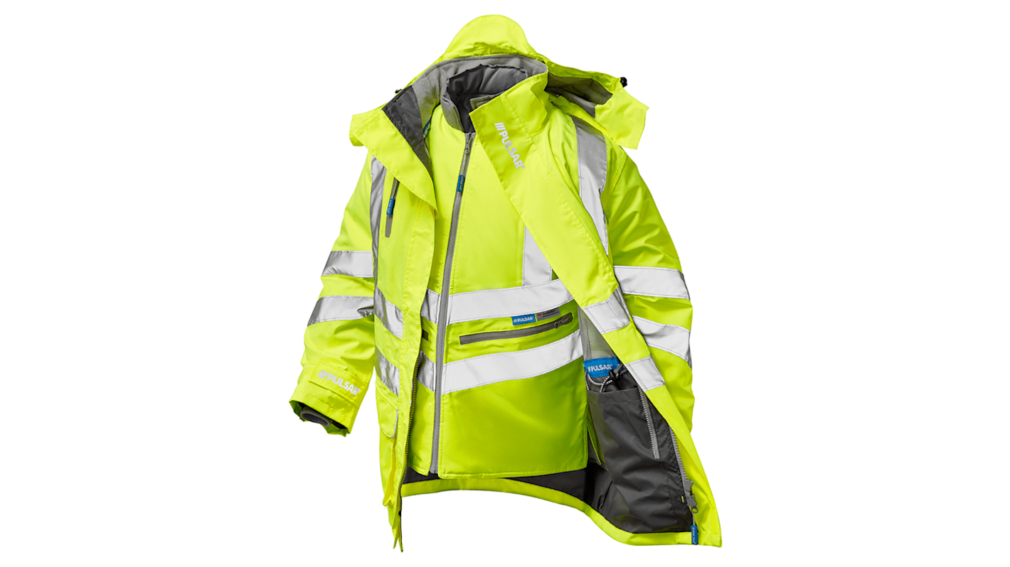 Gilet ad alta visibilità Colore giallo PULSAR, XL, Traspirante, impermeabile, chiusura con Velcro, Cerniera