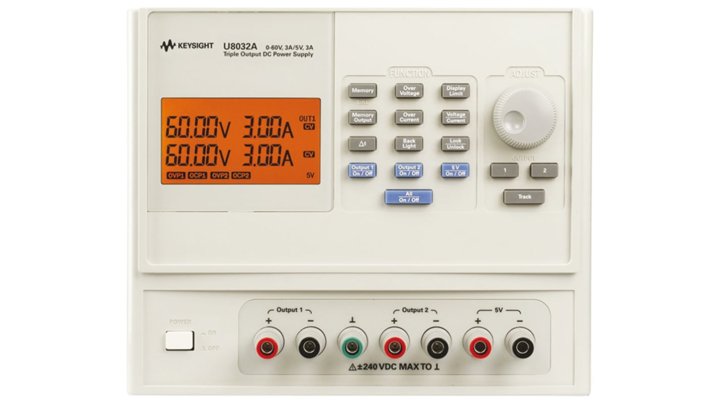 Keysight Technologies U8000 Series Digital Bench Power Supply, 0 → 60V, 3A, 3-Output, 375W - UKAS Calibrated