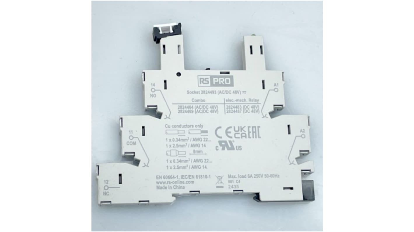 RS PRO 12V ac/dc DIN Rail Relay Socket, for use with RS PRO 1 Pole PCB Relays