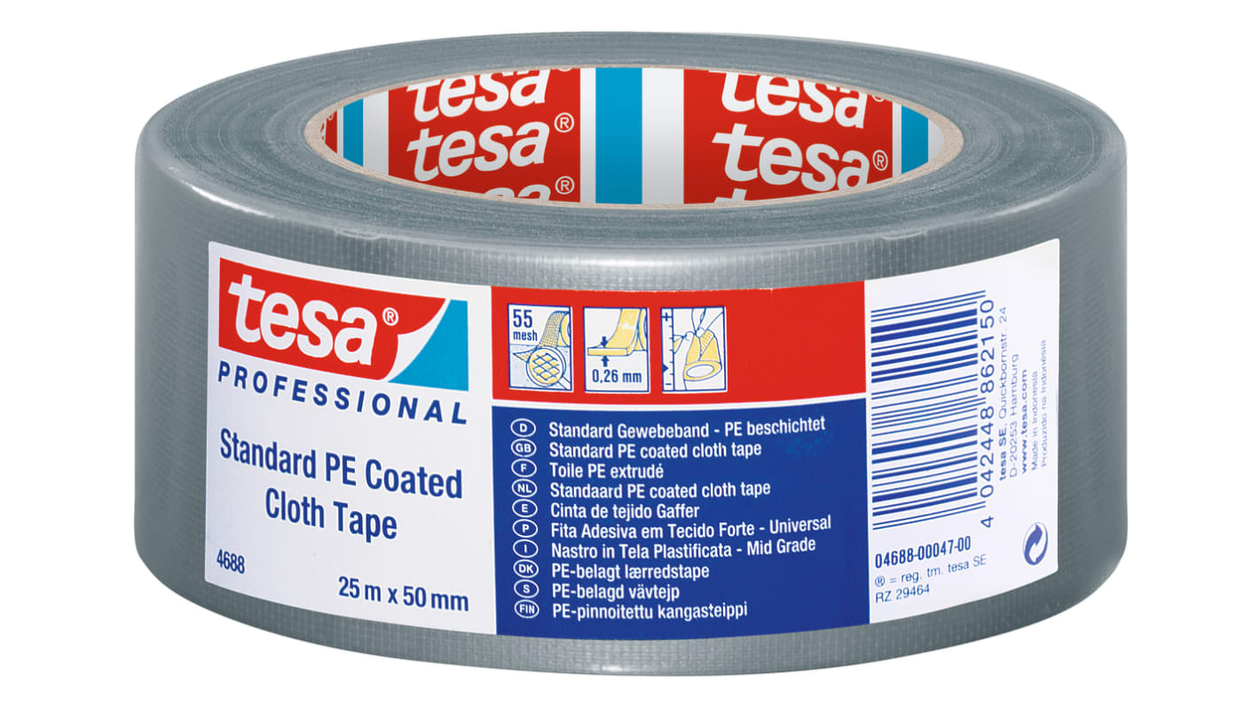 Tesa Tesa 4688 04688-00047 Cloth Tape, Grey, PE Coated Finish