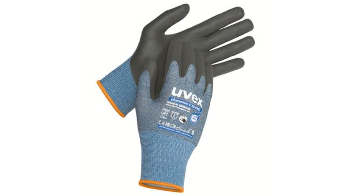 uvex phynomic C XG ESD Black Carbon, Elastane, Fibreglass, HPPE, Polyamide Cut Resistant, ESD Safety Work Gloves, Size