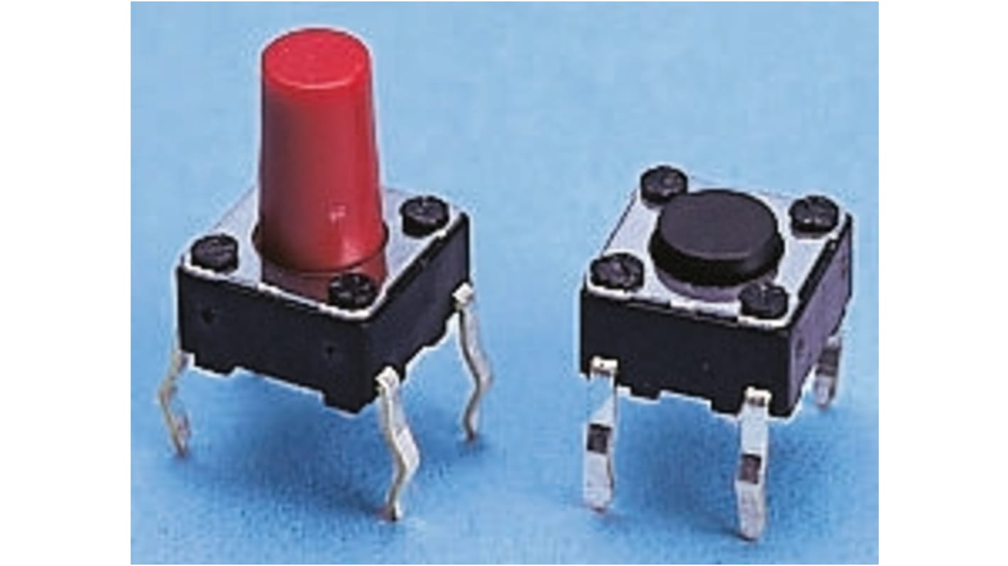 Alps Alpine 键盘开关, 卡入式安装, 通孔端接, 单刀单掷, 6 x 6mm, 灰色执行器