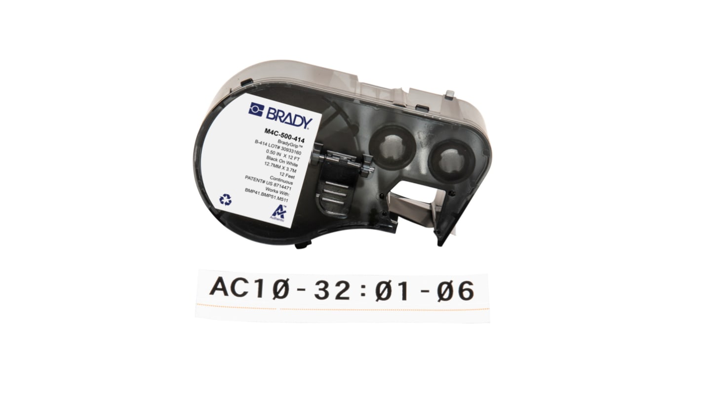 Brady 白底黑字标签, 聚酯, 12.70mm, 3.66m长, 用于BMP41, BMP51, BMP53, M511, M410, M510, B-414系列