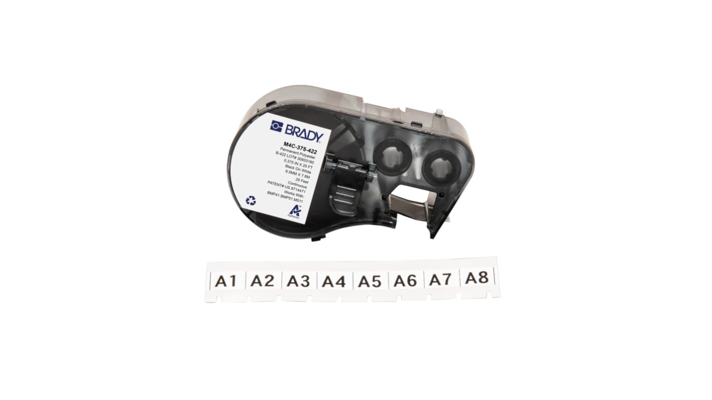 Brady 标签, 白底黑字底, 9.53 mm宽, 用于BMP41, BMP51, BMP53, M511, M410, M510打印机, B-422系列