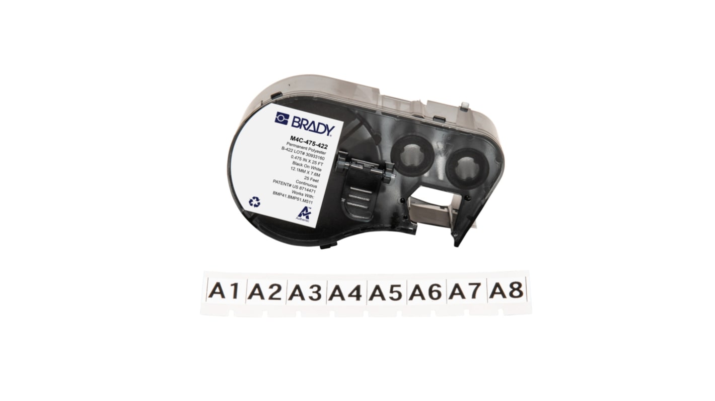 Brady B-422 on Black on White Label, 12.07 mm Width
