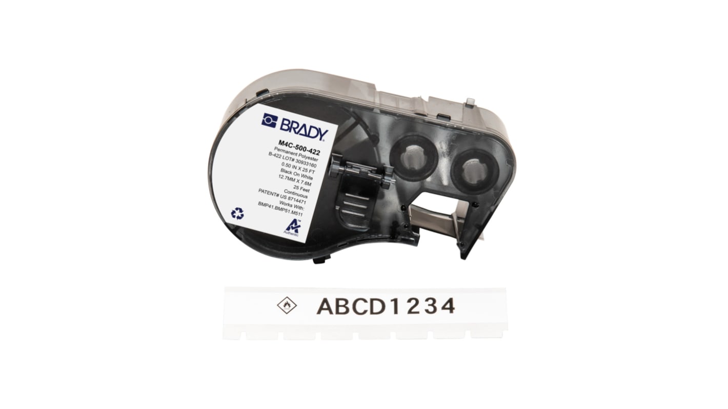 Brady B-422 on Black on White Label, 12.70 mm Width