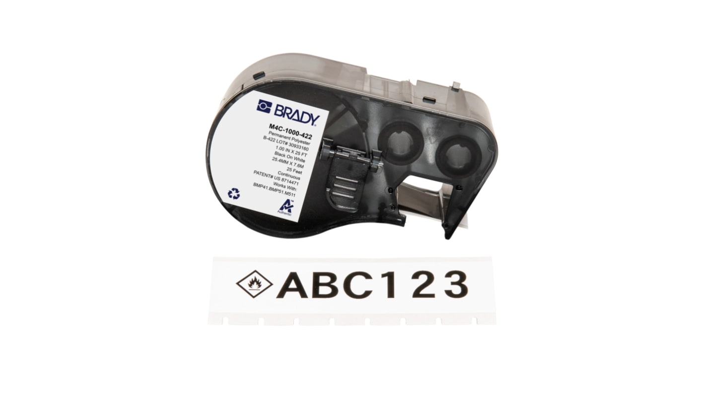 Brady B-422 on Black on White Label, 25.40 mm Width