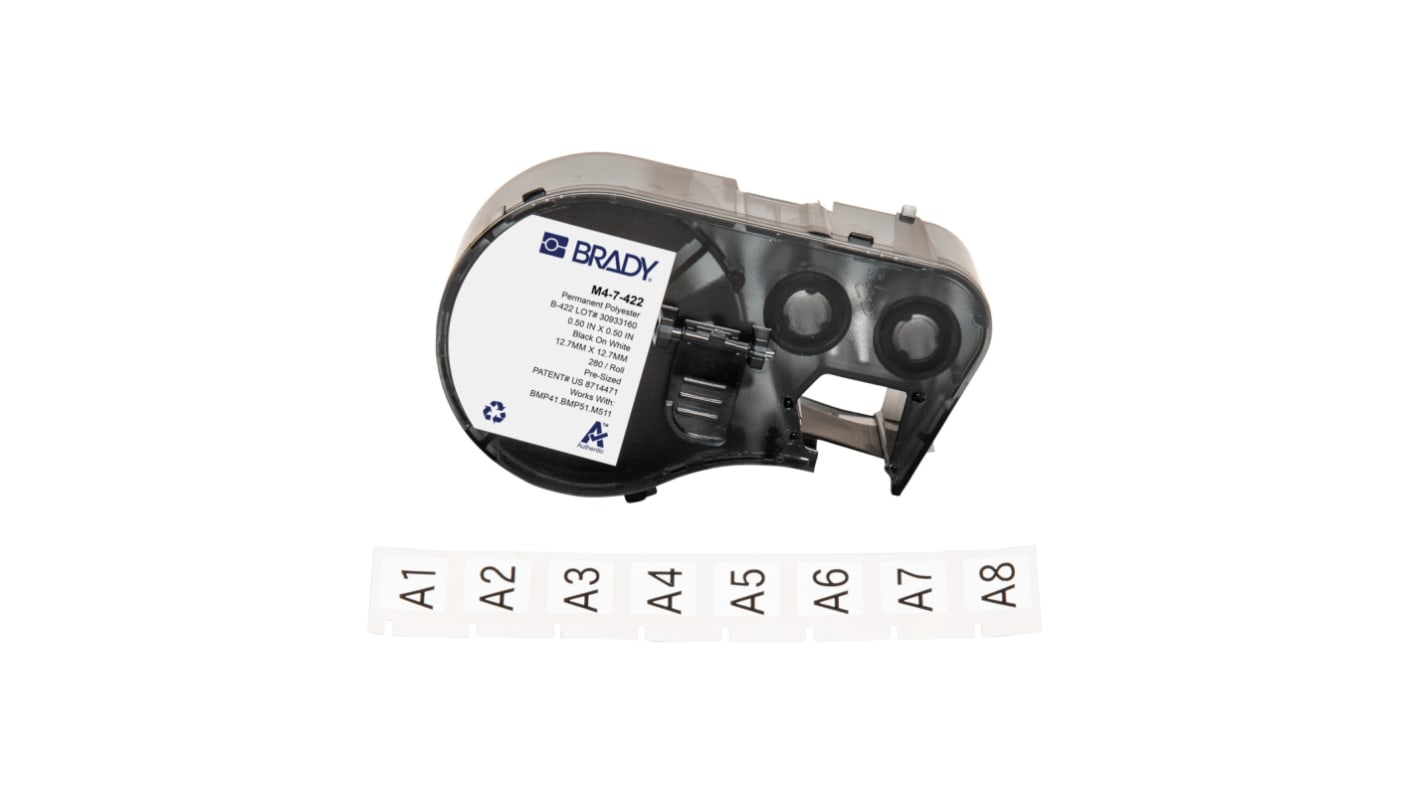Brady B-422 on Black on White Label, 12.70 mm Width