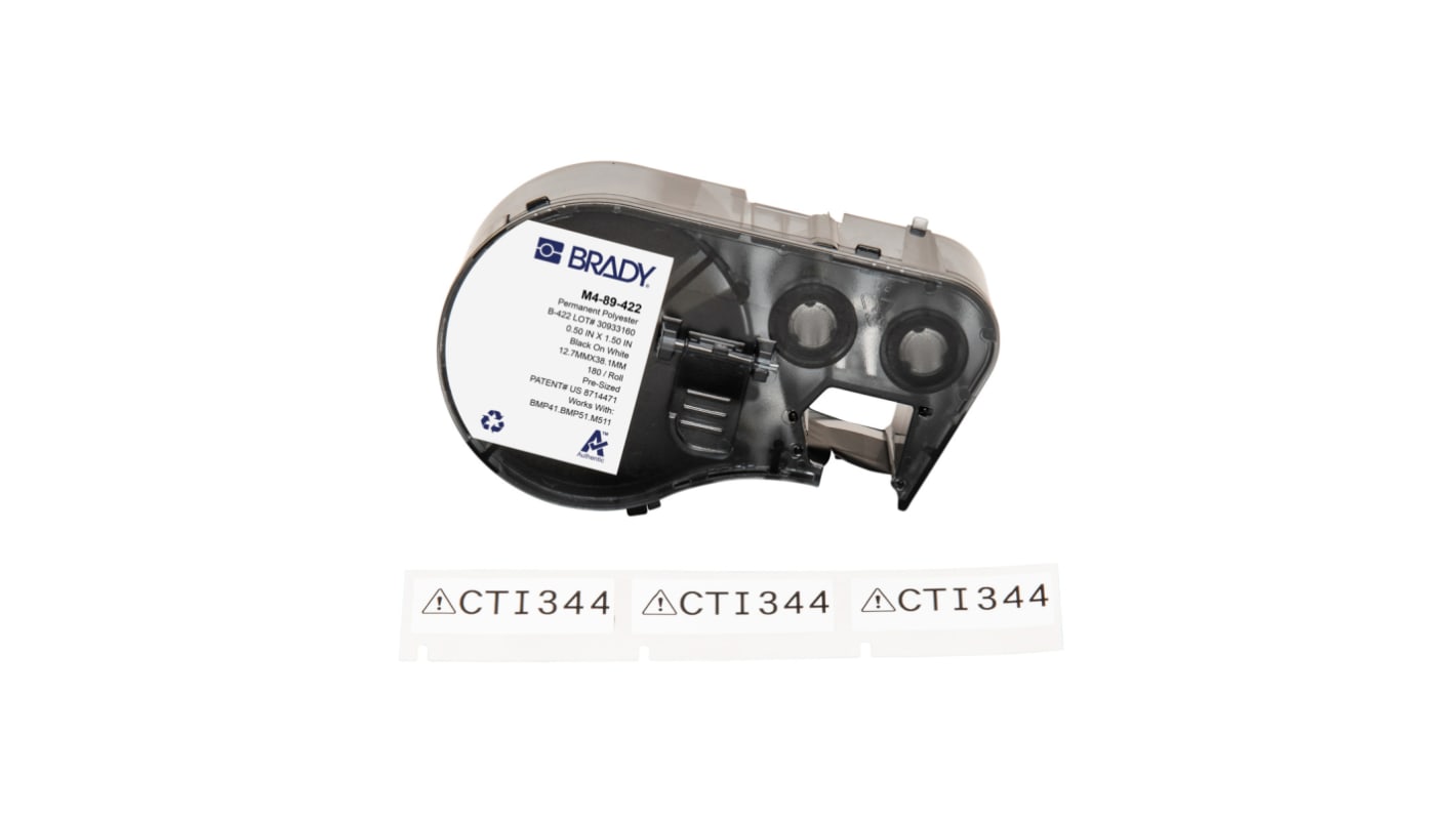 Brady B-422 on Black on White Label, 12.70 mm Width