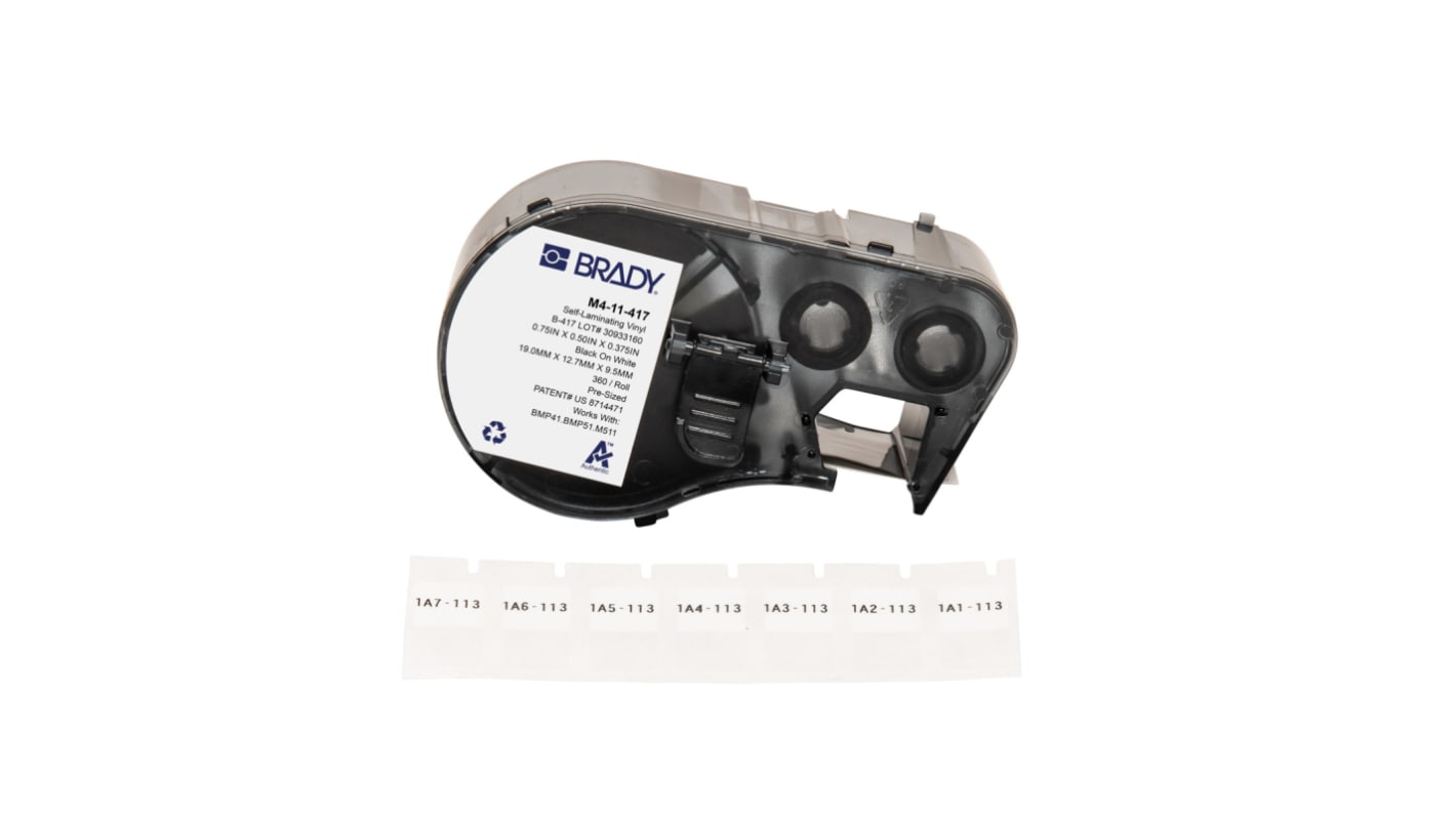 Brady B-427 on Black on White, Transparent Label, 12.70 mm Width, 12.70mm Label Width