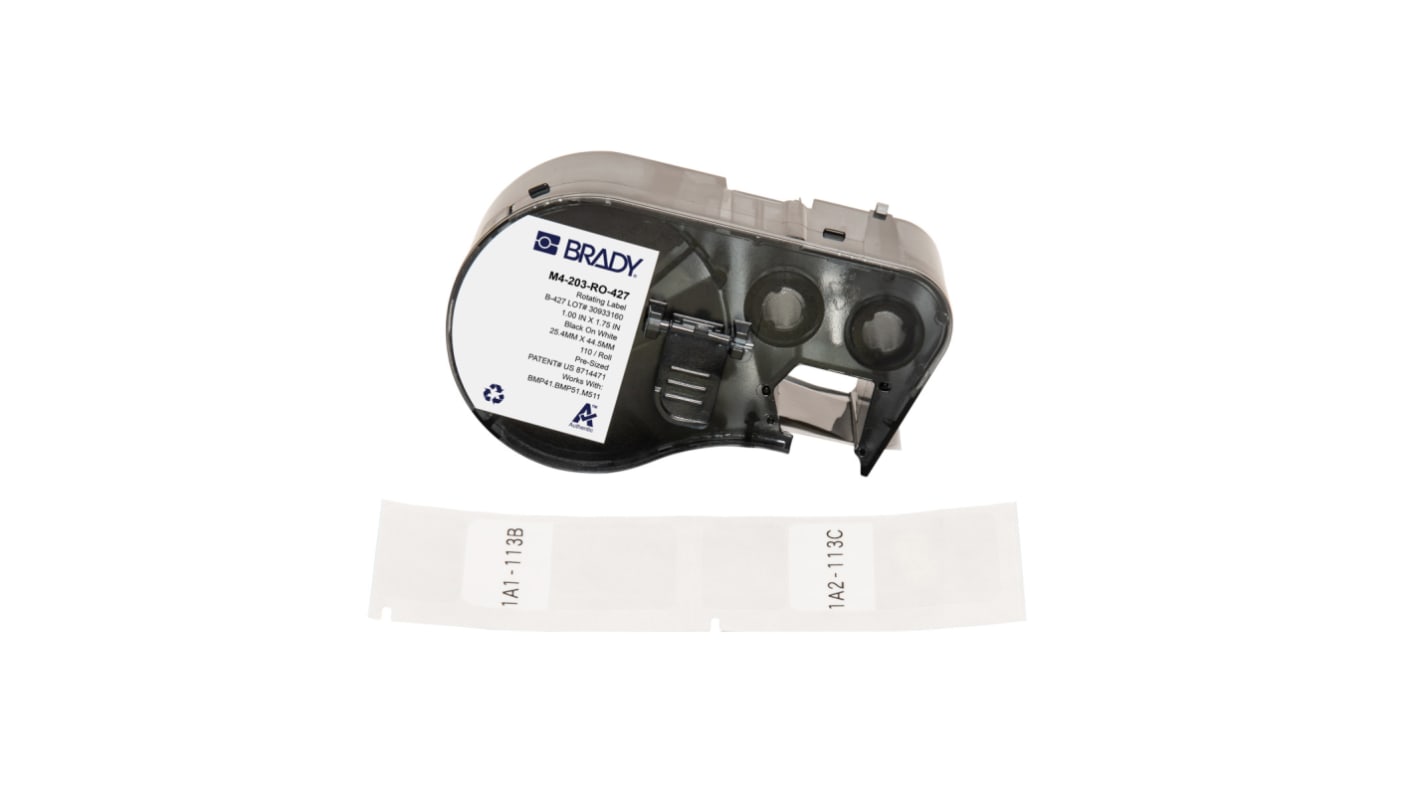 Brady B-427 on Black on White, Transparent Label, 25.40 mm Width, 25.40mm Label Width
