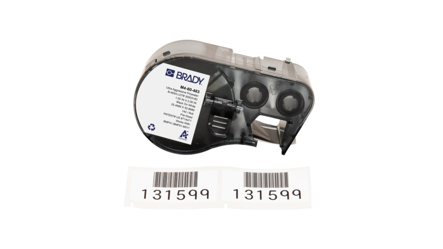 Brady B-483A on Black on White Label, 25.40 mm Width