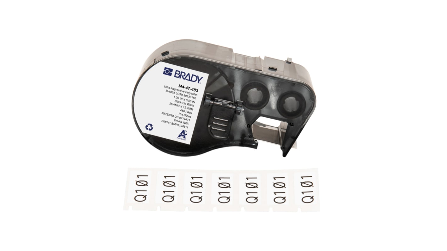 Brady 标签, 白底黑字底, 25.40 mm宽, 用于BMP41, BMP51, BMP53, M511, M410, M510打印机, B-483A系列