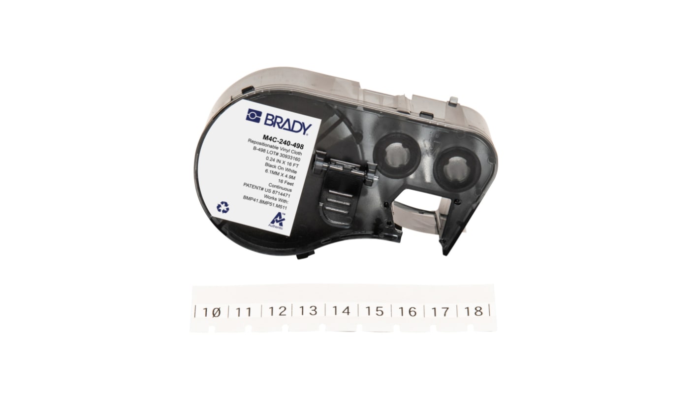 Brady B-498 on Black on White Label, 6.10 mm Width