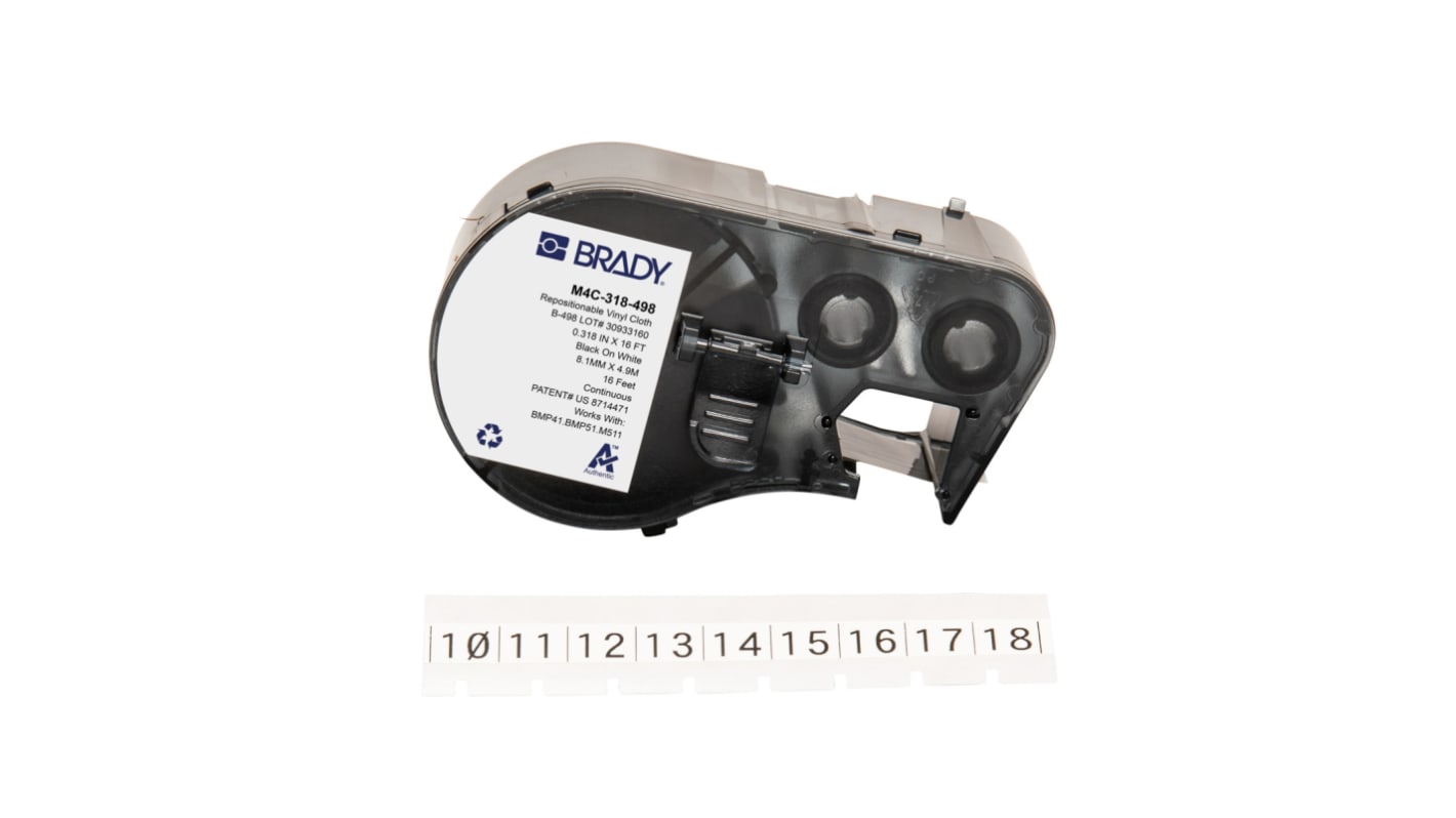 Brady B-498 on Black on White Label, 8.08 mm Width