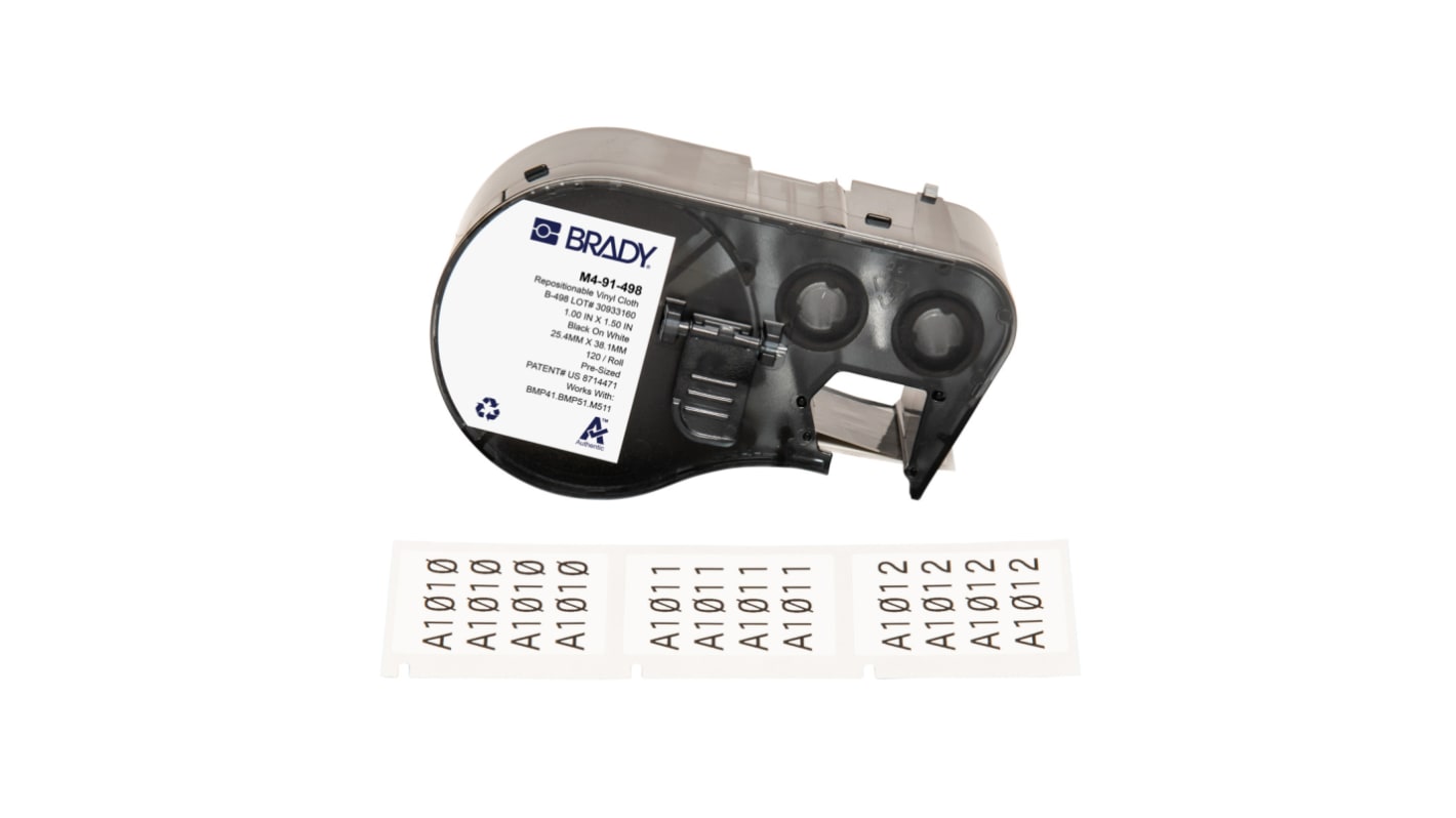 Brady B-498 on Black on White Label, 25.40 mm Width