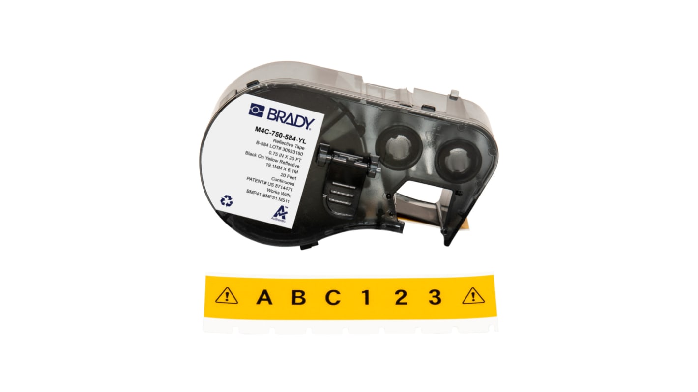 Brady 标签, 黄底黑字底, 19.05mm宽, 用于BMP41, BMP51, BMP53, M511, M410, M510打印机, B-584系列