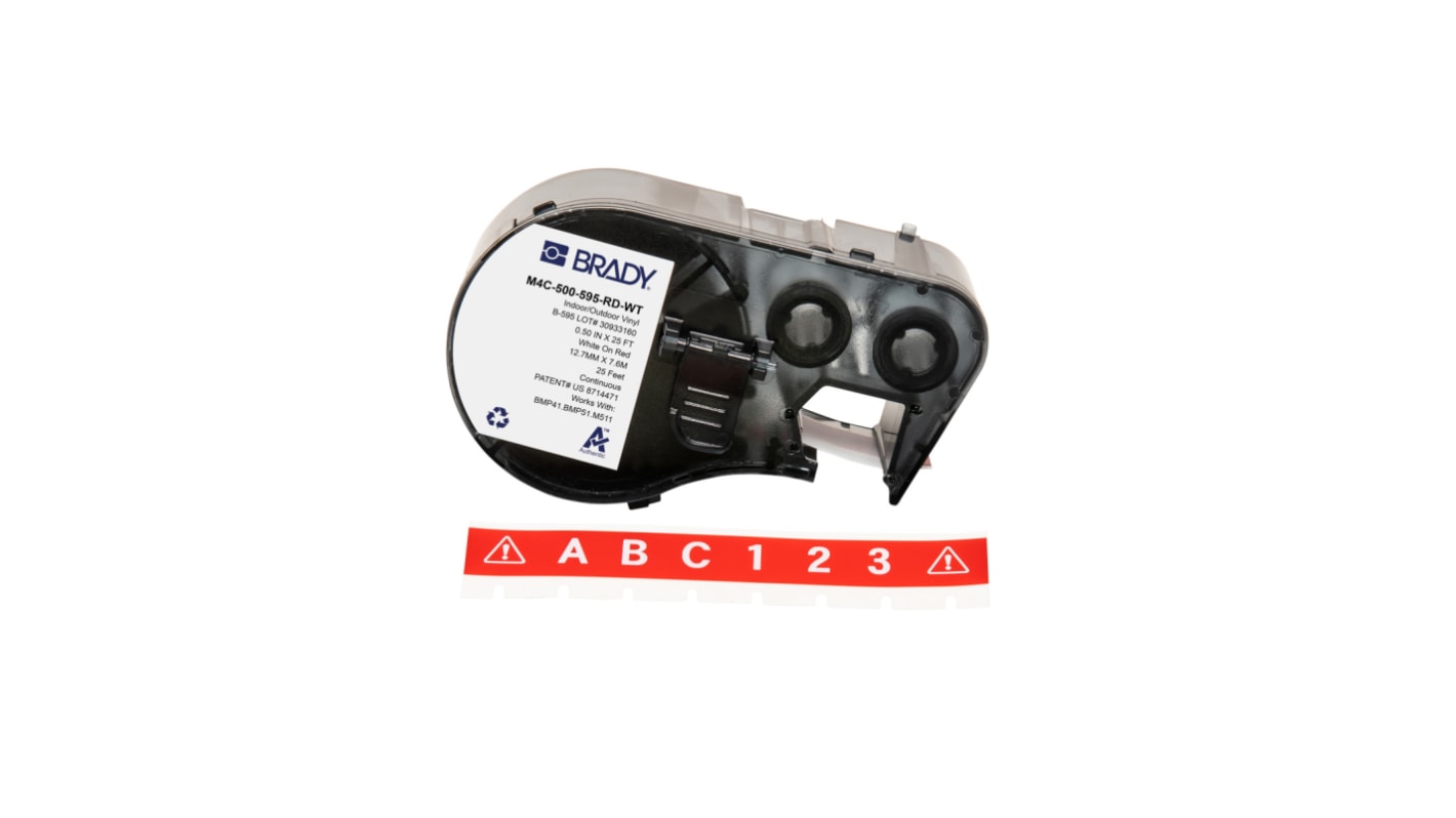 Brady 标签, 红底白字底, 12.70 mm宽, 用于BMP41, BMP51, BMP53, M511, M410, M510打印机, B-595系列