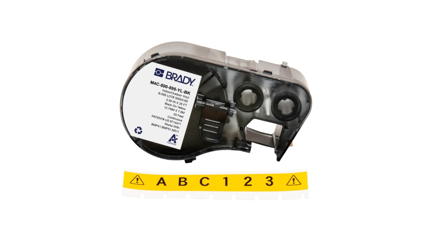 Brady 标签, 黄底黑字底, 12.70 mm宽, 用于BMP41, BMP51, BMP53, M511, M410, M510打印机, B-595系列