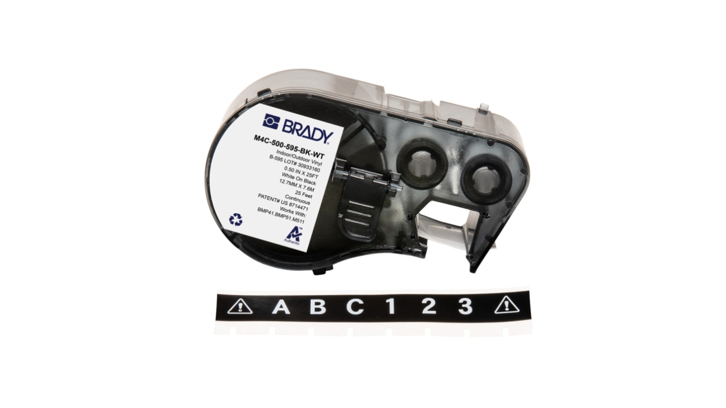 Brady B-595 on White on Black Label, 12.70 mm Width