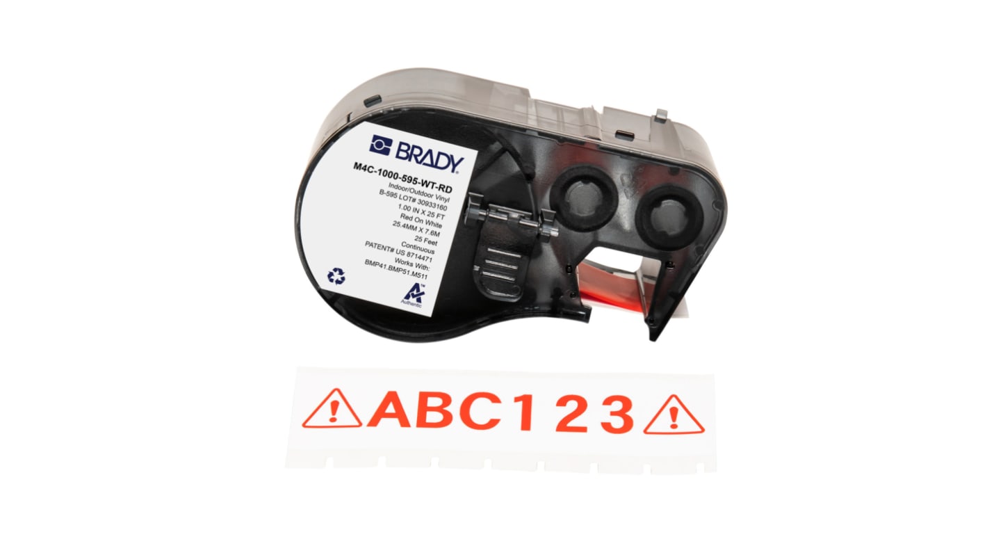 Brady B-595 on Red on White Label, 25.40 mm Width