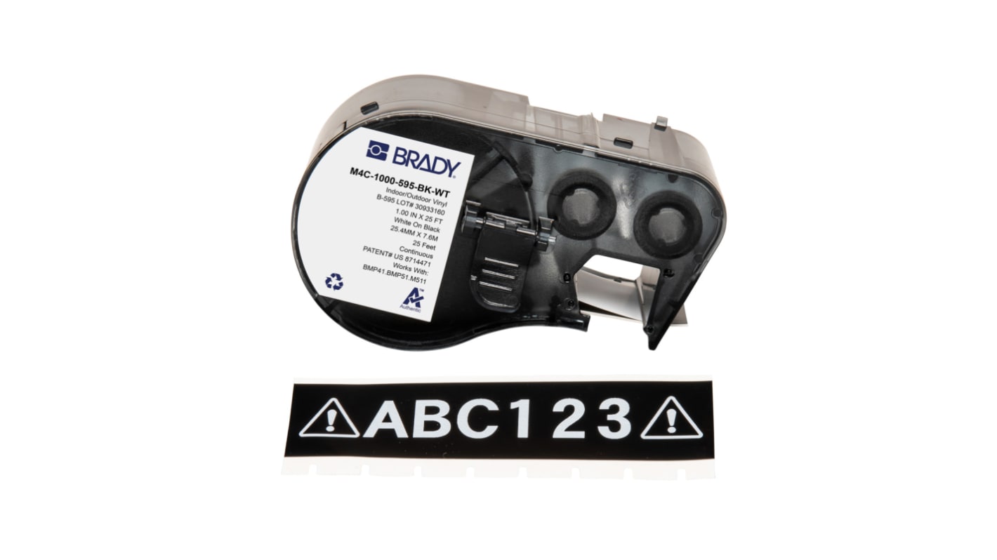 Brady B-595 on White on Black Label, 25.40 mm Width