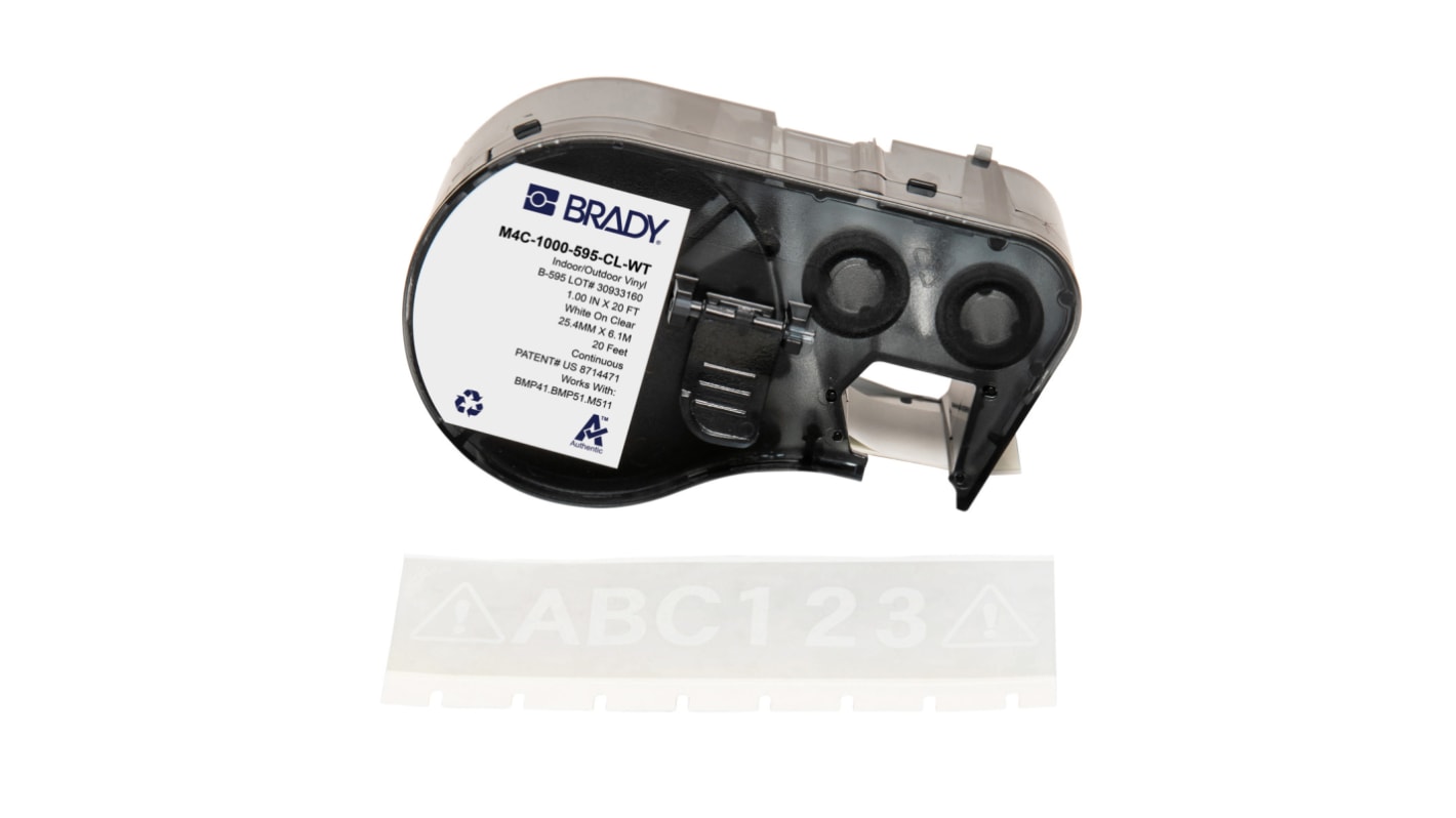 Brady B-595 on White on Transparent Label, 25.40 mm Width