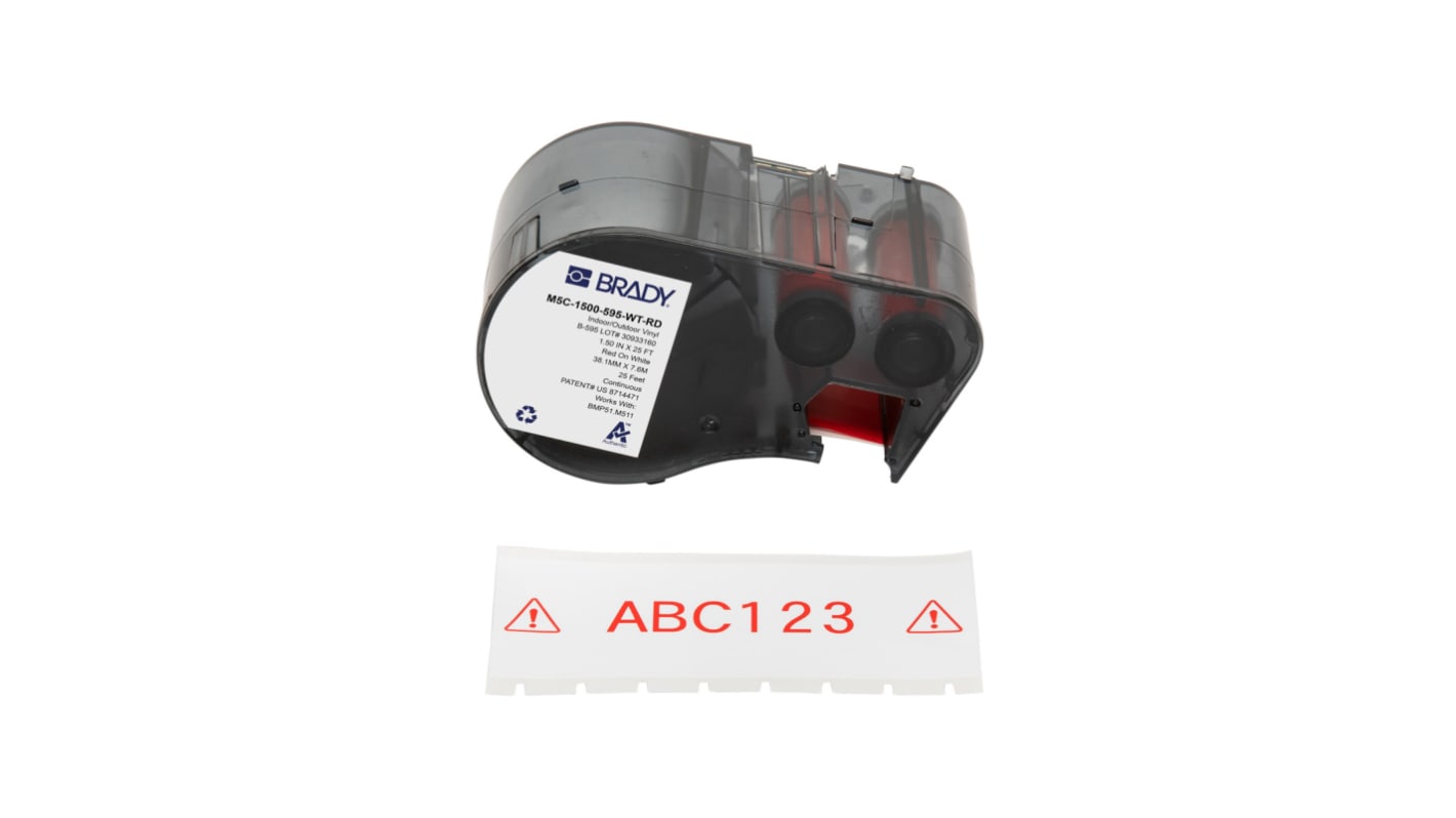 Brady B-595 on Red on White Label, 38.10 mm Width