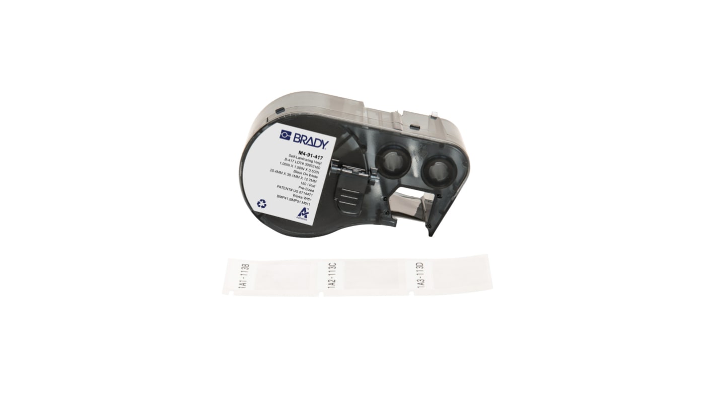 Brady B-417 on Black on White, Transparent Label, 25.40 mm Width, 25.40mm Label Width