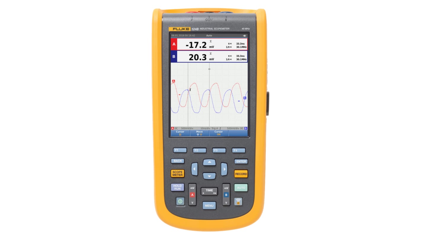 Fluke 124B ScopeMeter 120B Series, 40MHz Handheld Oscilloscope, 2 Analogue Channels - RS Calibrated