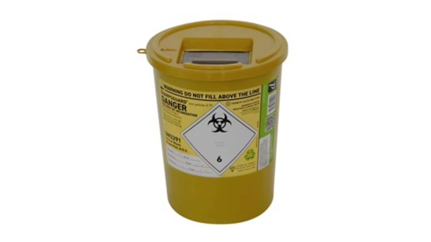 RS PRO 3.75L Yellow Snap On Polypropylene Waste Bin