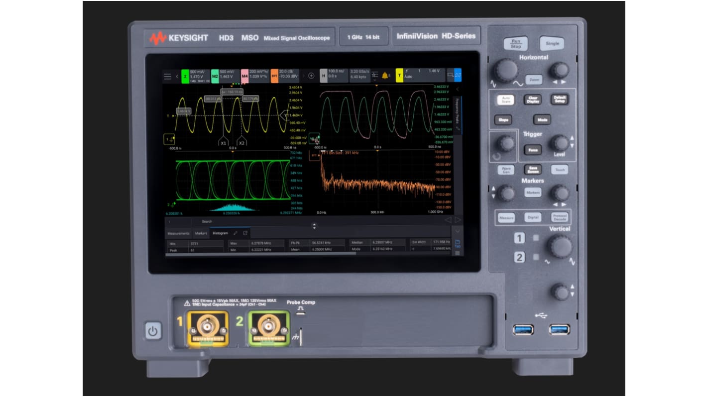 Keysight Technologies HD302MSO-500 HD3 Series, 500MHz Bench Oscilloscope, 2 Analogue Channels, 16 Digital Channels