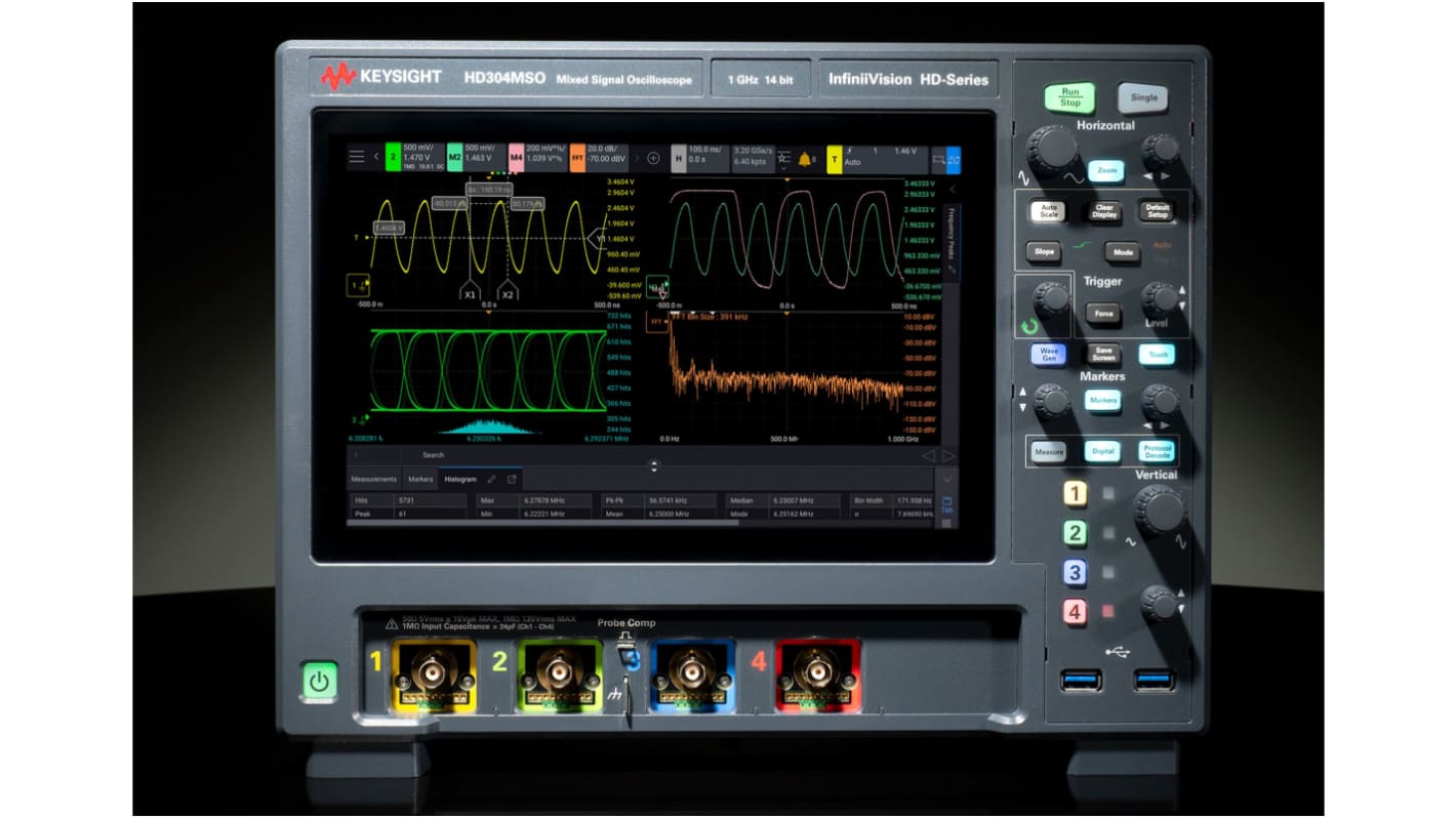 Keysight Technologies HD304MSO-200 HD3 Series, 200MHz Bench Oscilloscope, 4 Analogue Channels, 16 Digital Channels