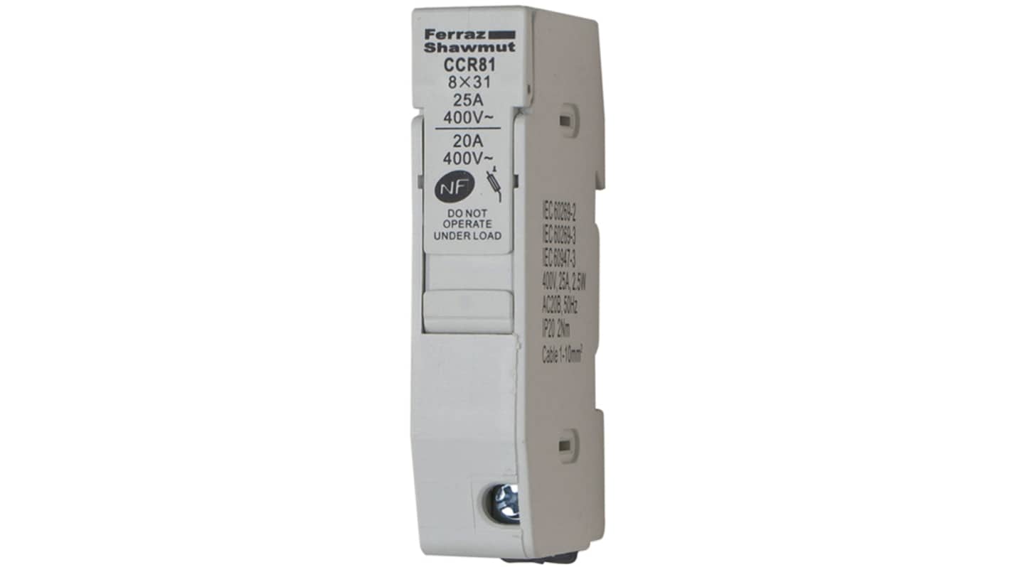 Mersen 25A Rail Mount Fuse Holder for 8 x 31mm Fuse, 1P, 400V ac