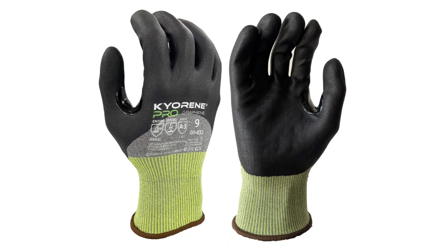 Gants de manutention KYORENE 00-832 taille 11, Résistant aux coupures, 12 Paires, Noir