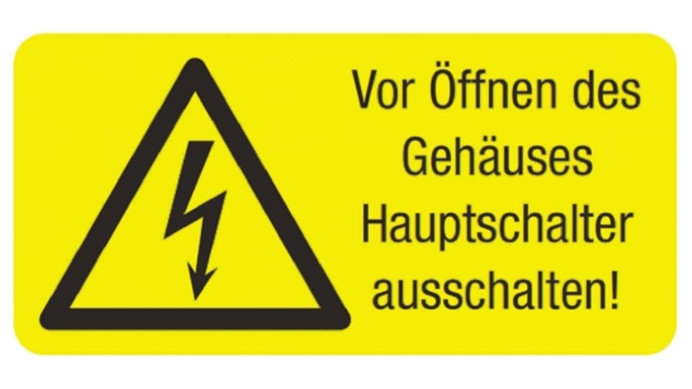 Etichetta Pericolo elettrico "Vor Öffnen des Gehäuses Hauptschalter ausschalten!", in Tedesco, Autoadesivo