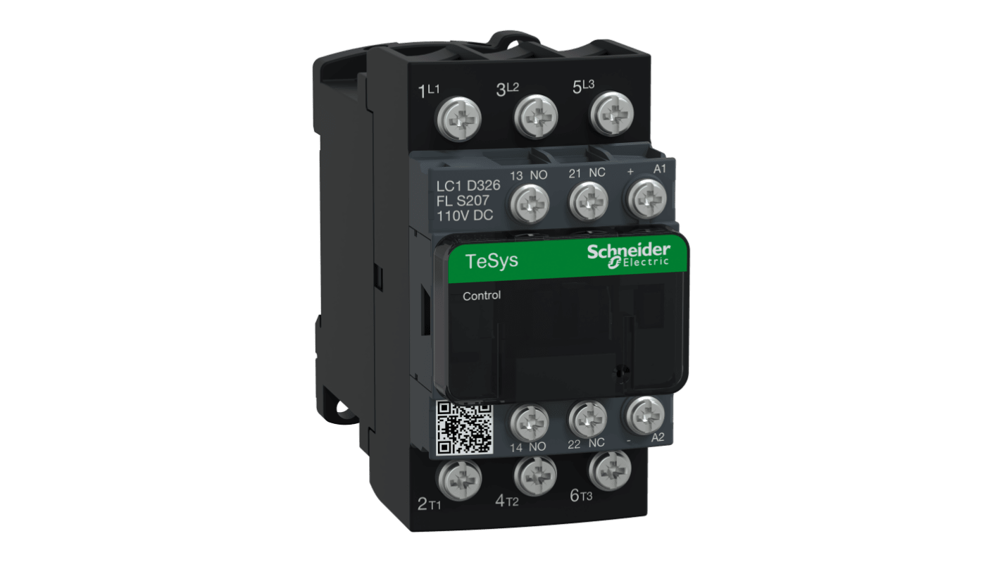 Schneider Electric LC1D Contactor 3NO, 32 A Contact Rating, 7.5 kW, 110 V dc, 3, TeSys Deca