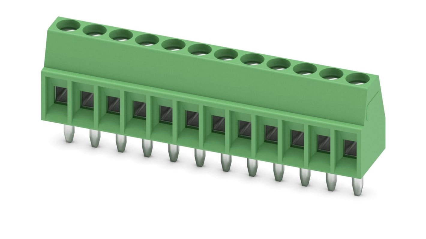 Phoenix Contact MPT 0.5/12-2.54 Series PCB Terminal Block, 12-Contact, 2.54mm Pitch, Through Hole Mount, 1-Row, Screw