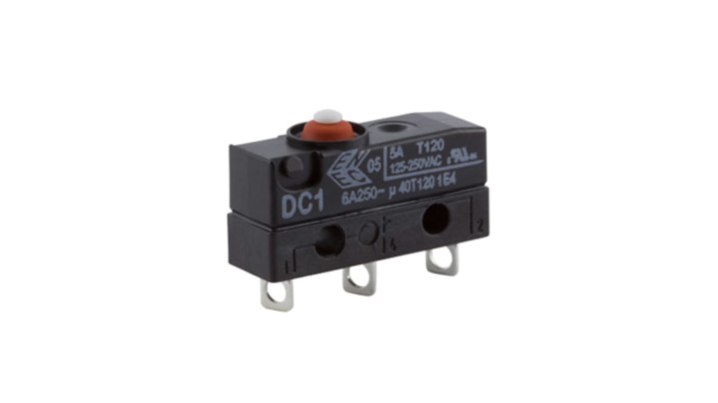 ZF Button Micro Switch, Solder Terminal, 6 A @ 250 V ac, SPDT, IP6K7