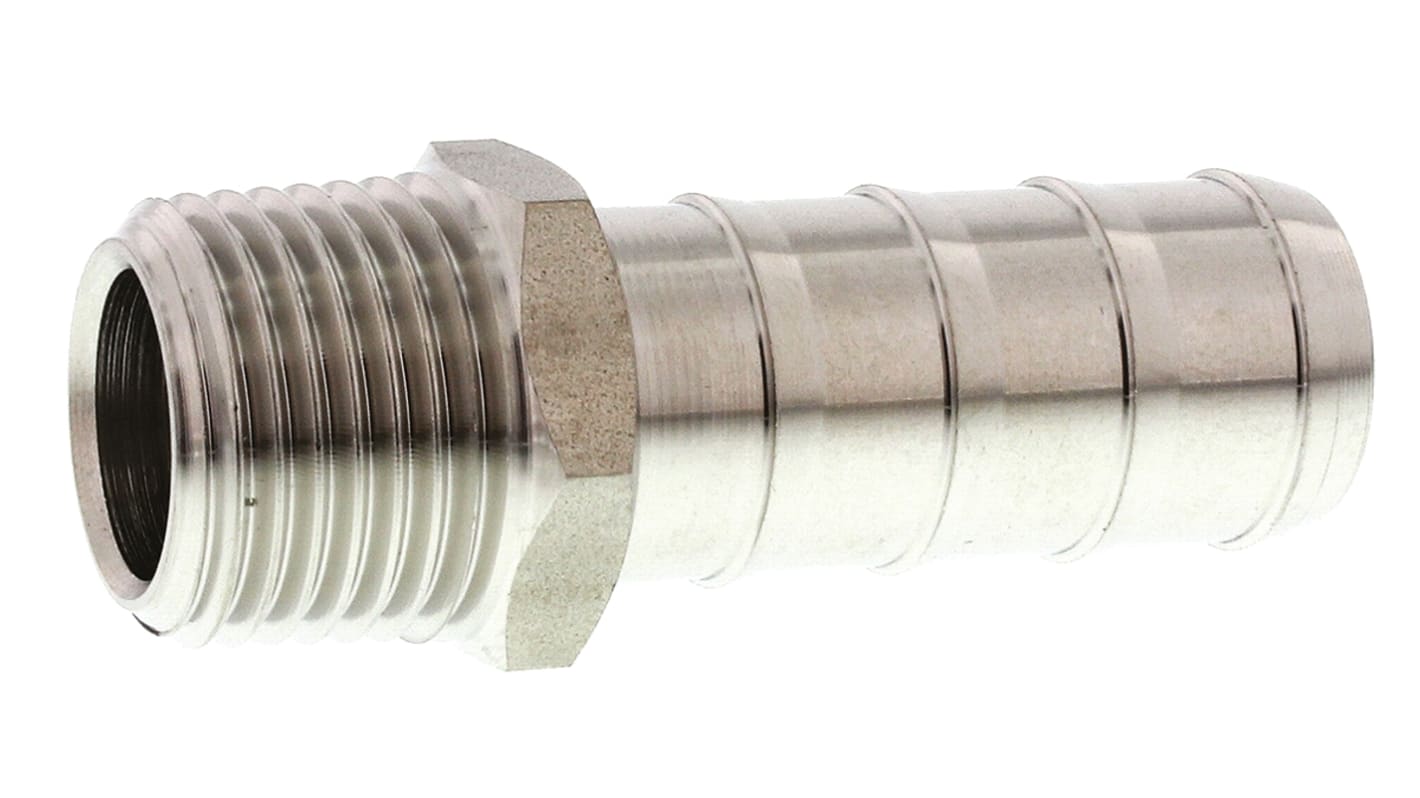 Legris Stainless Steel Pipe Fitting, Straight Hexagon Tailpiece Adapter, Male R 1/2in x Male