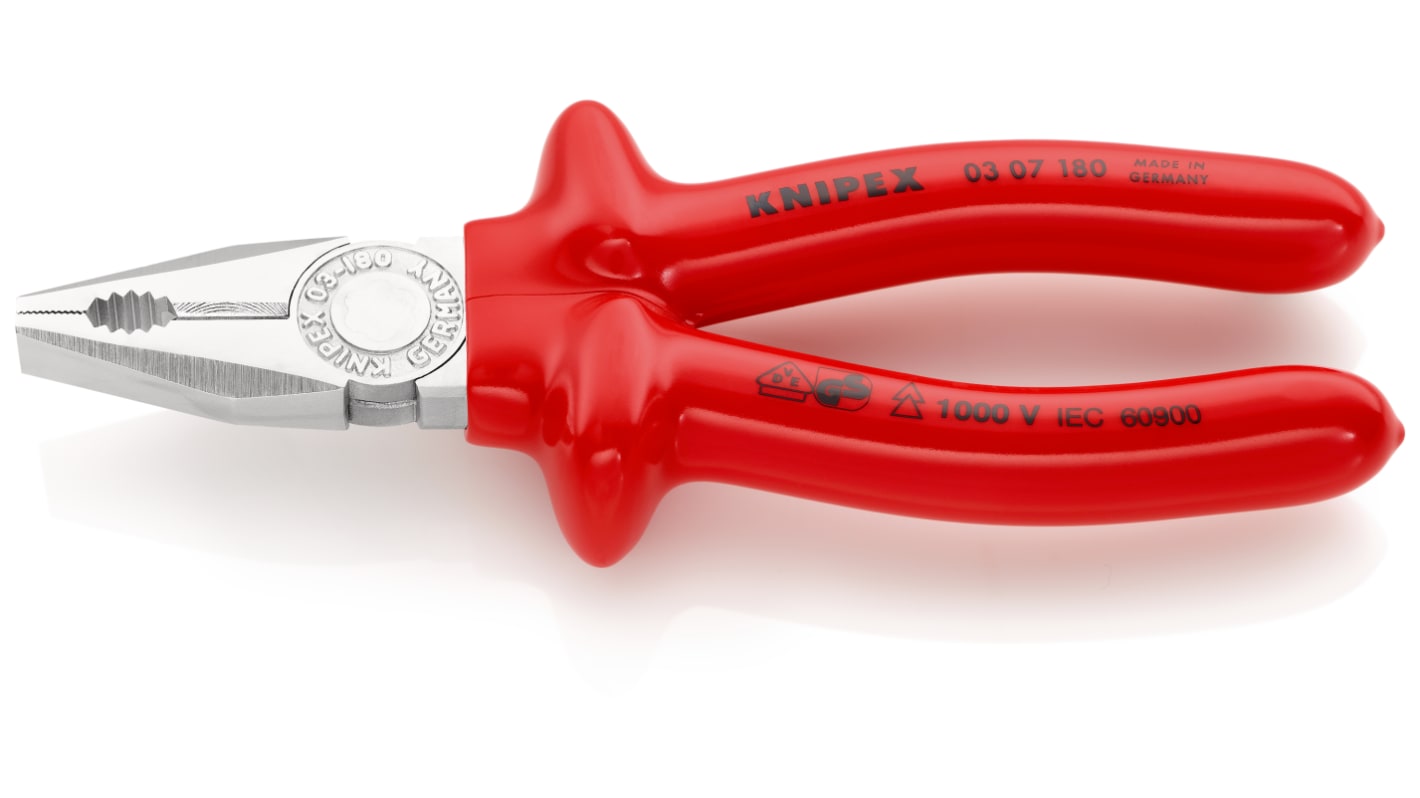 Knipex Kombizange , gebogen Schneidkraft → Kupferkabel: 12 mm Hartdraht: 2,2 mm Mittelharter Draht: 3,4 mm 180 mm VDE