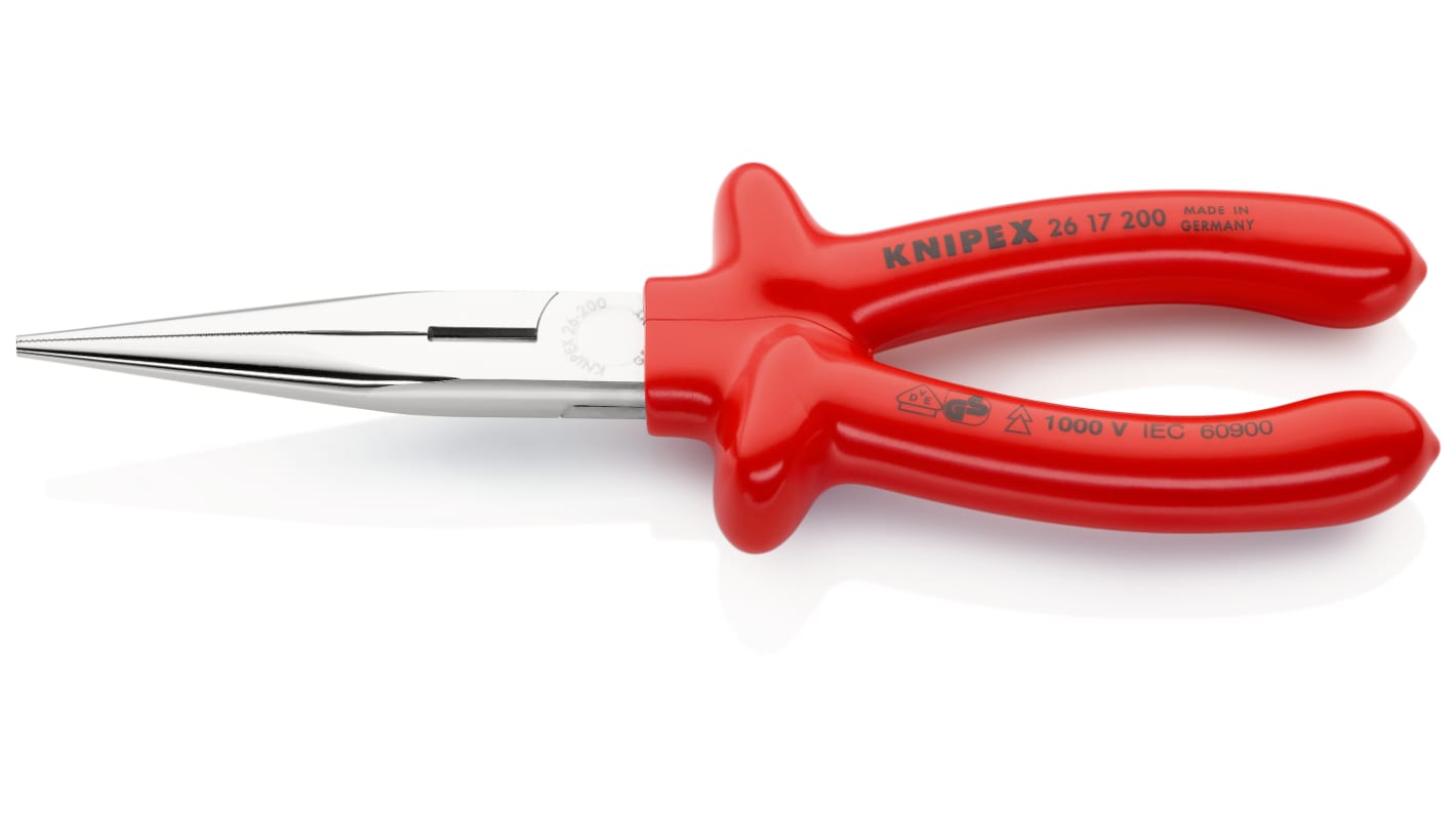 Knipex Long Nose Pliers, 200 mm Overall, Straight Tip, VDE/1000V, 73mm Jaw