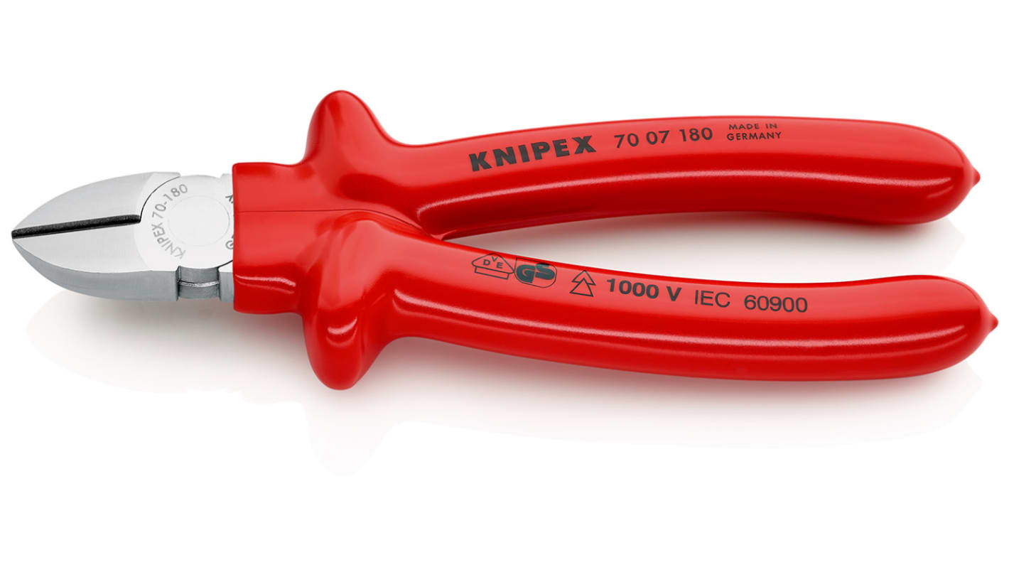 Alicate de corte diagonal Knipex, capacidad de corte 4mm, long. total 180 mm, aprobado VDE
