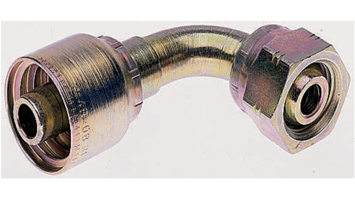 BSP 3/8 Female 90° Steel Crimped Hose Fitting, 330 bar