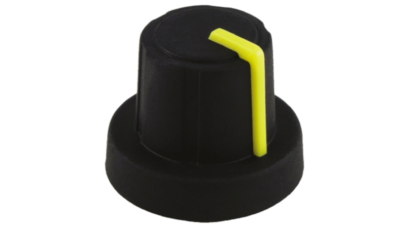 Sifam 18.9mm Black Potentiometer Knob for 6mm Shaft Splined, 3/03/TPN130-006/237/239